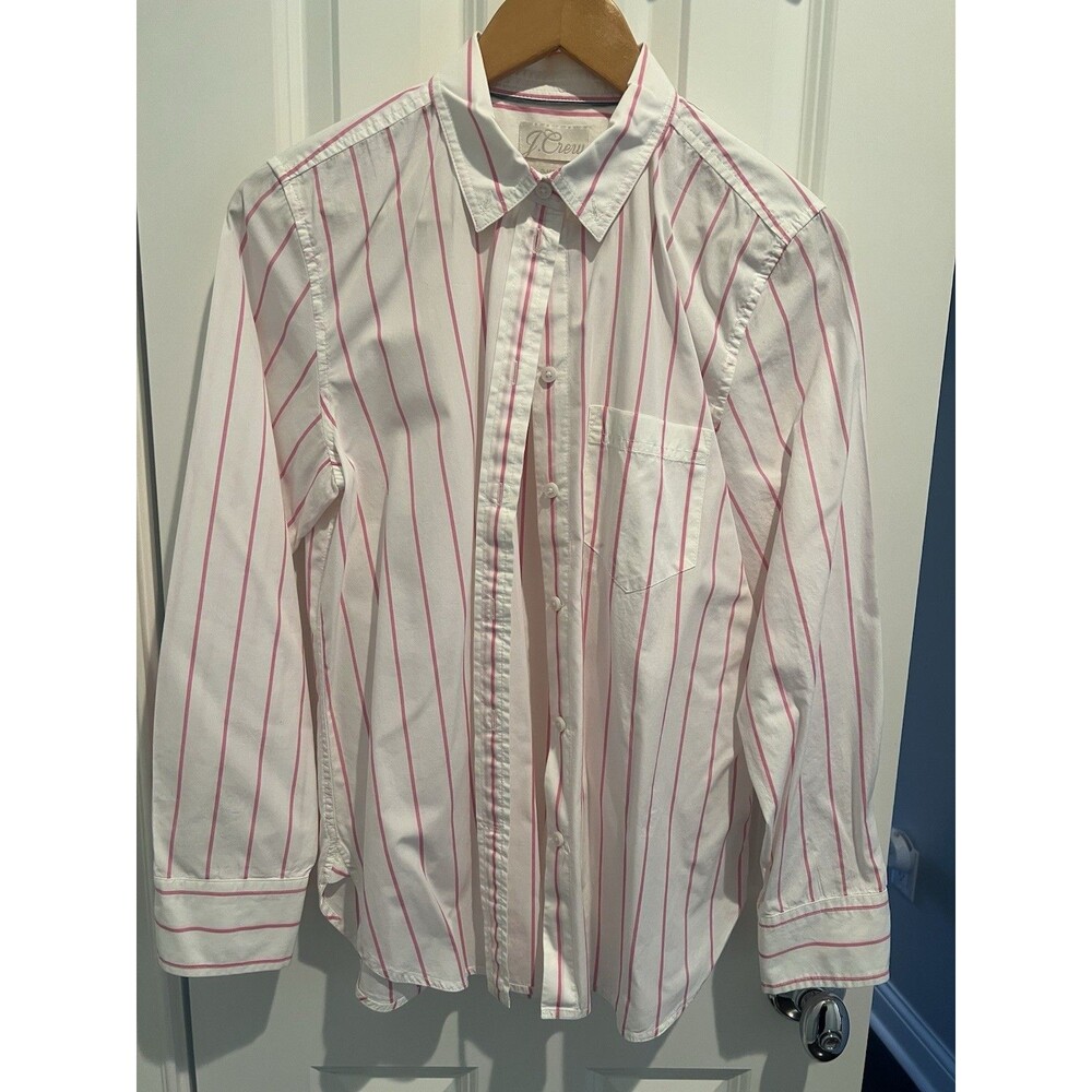 J. Crew Classic Fit Washed Cotton Poplin Pink Stripe Button Down Shirt Size 6